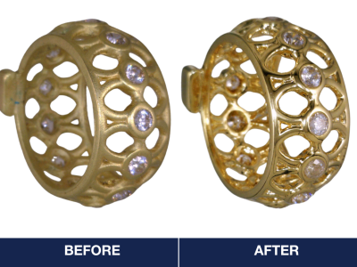 Before/After Image of Gold Rings from rough casting to second step electropolished finish