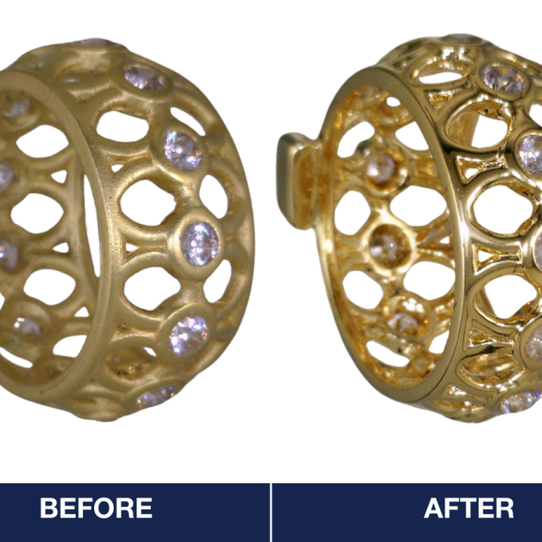 Before/After Image of Gold Rings from rough casting to second step electropolished finish